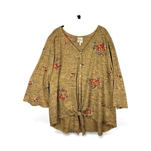 Anthropologie Fig & Flower Floral Embroidered Boho Cardigan Sweater Women 3X NWT
